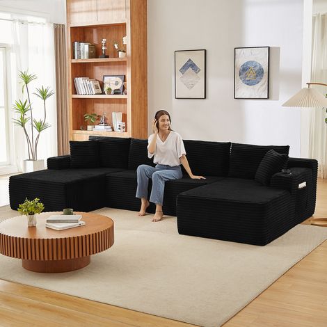 Sofá modular sin estructura en forma de U de 6 plazas en pana, sofá moderno con asiento profundo y memory foam para salón (1/5)