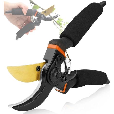 SABIR Sécateur de jardin avec tranchant de dérivation pour branches et branches fraîches, lame en Acier allié SK-5 , ressort intégré dans la poignée, noir (1/5)