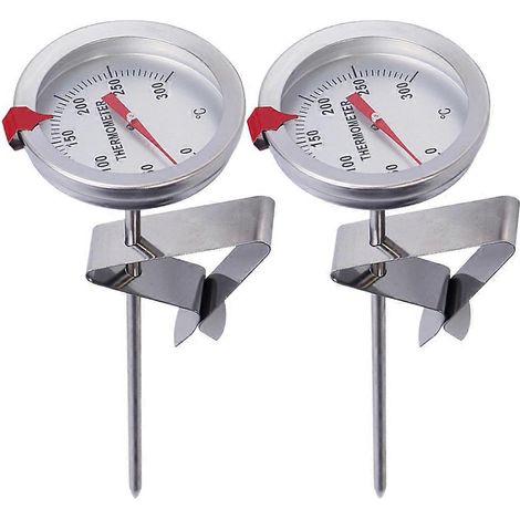 Lot de 2 thermomètres alimentaires en acier inoxydable, thermomètres à mousser le lait, thermomètres à frire avec sonde de 300 mm de longueur (longueur de la tige : 150 mm).-305.5cm