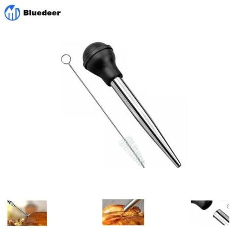 Poires à Sauce en Acier Inoxydable 304 et Caoutchouc, Poire à Jus Pipette Cuisine Aiguille d'Injection avec Brosse de Nettoyage pour Cuisson BBQ (1/5)