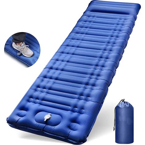 Matelas de Camping, Matelas autogonflant de 15 cm d'épaisseur pour l'extérieur avec Pompe à Pied Bleu (1/5)