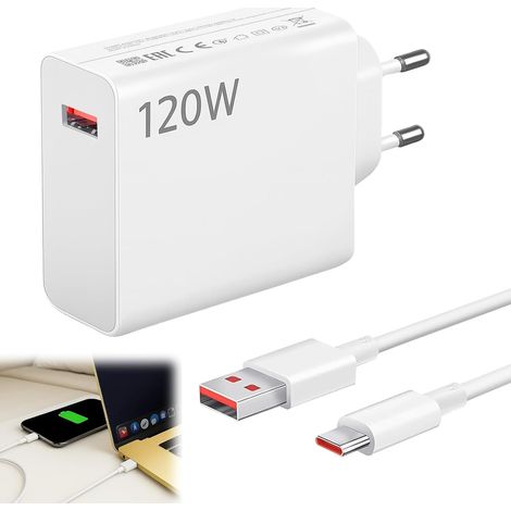 120W Chargeur pour 14 Ultra/11T Pro/12T/13Pro/13 Lite/13/X/Note 12Pro/POCO X6Pro X6 X4 GT Pad 6 5,Chargeurs Rapide 120W avec 6A Câble USBC 1.5M,pour Note 14 Pro 13 (1/5)