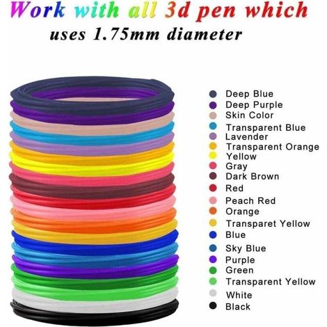 Filament de stylo 3D PLA, 20 couleurs, DeWang, stylo 3D et stylo d'impression 3D, 3m- (1/2)