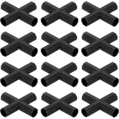 12 Pièces 11mm Connecteurs de Construction de Cadre de Serre, Raccord de Tuyau Plat 4 Voies pour Treillis de Raisin/Abri de Soleil/Piquets de Jardinage, Accessoires de Serre [Noir] (1/5)