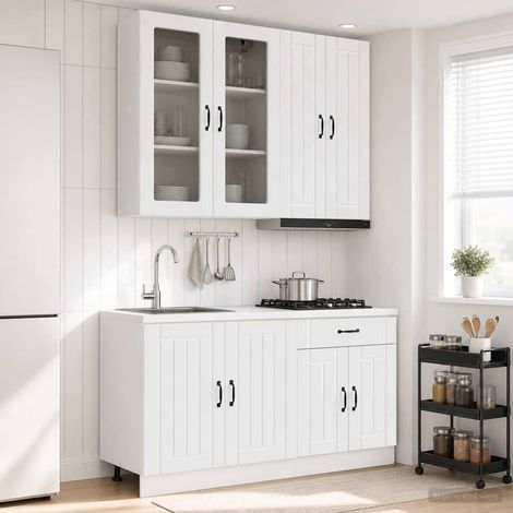 vidaXL Unité de cuisine LUCCA 4 pc Blanc brillant Bois d'ingénierie (1/5)