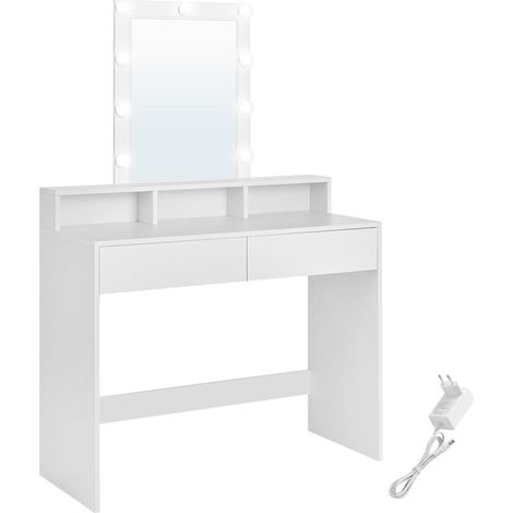Tocador con espejo y bombillas mesa de maquillaje con 2 cajones y 3 compartimentos de almacenamiento estilo moderno blanco 120005157