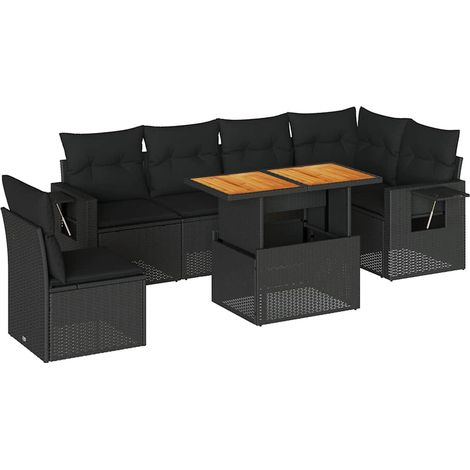 Maison Exclusive - Set Divani da Giardino con Cuscini 7pz Nero Polyrattan (1/5)