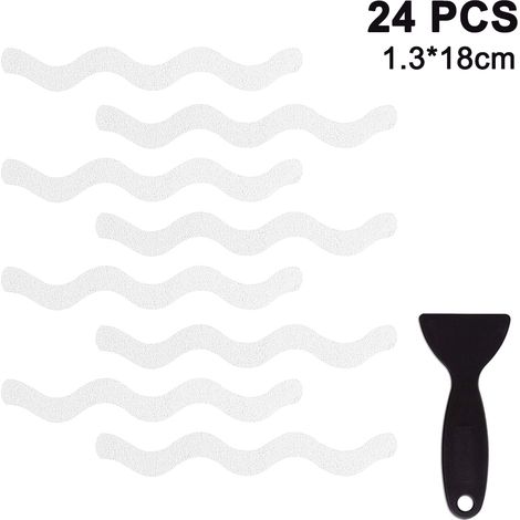 24 Pack Anti-Slip S Shape Bathtub Stickers, Anti-Slip Strips, Safety Shower Treads for Shower, Bathtub, Steps, Heavy Duty Adhesive Floor Applications for Baby, Senior, Adult