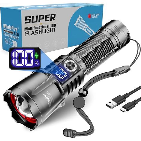 Torcia a LED ricaricabile, torcia a LED estremamente luminosa da 150.000 lumen, torcia impermeabile alimentata a batteria, torcia ricaricabile tramite USB (1/5)
