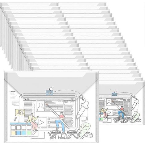 Packung mit 100 transparenten, wasserdichten Briefumschlägen mit Druckknopfverschluss im Format A4/Letter für Dokumente. (1/5)