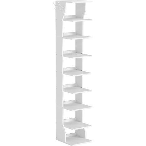 Étagère à Chaussures Fine, Meuble de Rangement sur Pieds 9 Niveaux, Gain de Place, pour Entrée, Coin, Rangement Chaussures, Blanc LBS210WB01 (1/5)