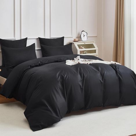 Bettwäsche 200x200 cm Schwarz 100% gekämmte Baumwolle 3-teilig mit Reißverschluss
