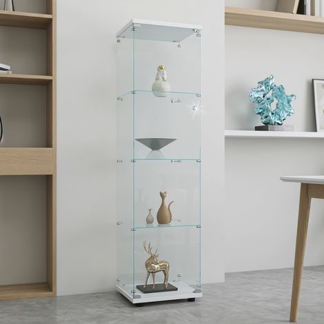 ADWOLT – Vitrine en verre–Vitrine de salon–Vitrine Armoire pour Collection–4 niveaux 1porte–serrure de sécurité–42×36×164cm –Blanc