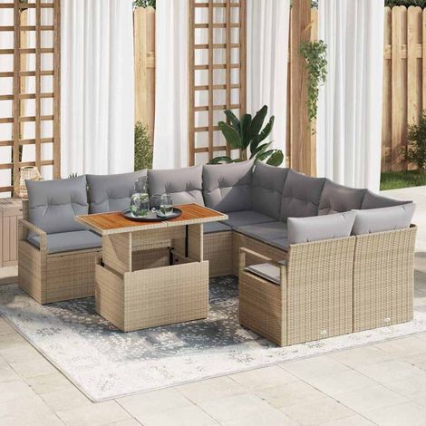 Garten Essgruppe mit Kissen 9 pcs Beige und Grau