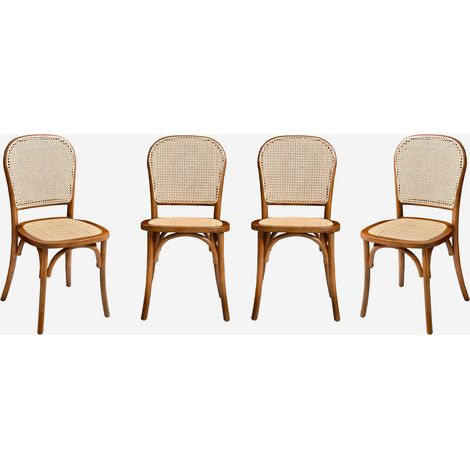 Set di 4 sedie in legno e rattan vintage