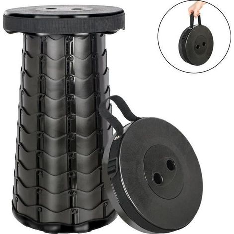Tabouret pliant - Leogreen - Télescopique - Plastique - Max 150KG - Noir (1/4)