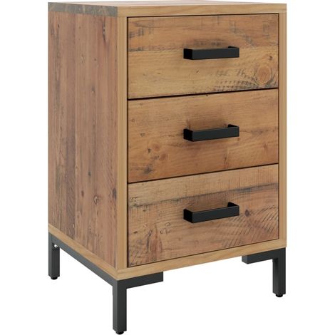 Mesita de noche con 3 cajones 40 x 30 x 55 cm madera maciza de pino MDF y metal DEC034103 (1/5)