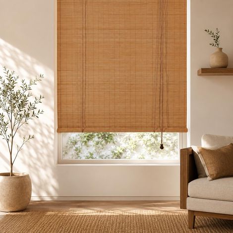 Stores en bambou sans perçage - 100 x 120 cm (l x H) - Stores en bois rétro - Stores romains en bambou enroulables - Stores filtrant la lumière pour fenêtres d'intérieur (1/5)