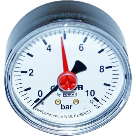 Bar-Manometer 0-10 mit 1/4"-Anschluss und Mittenrückstellung Caleffi 557410 1/4" - 0-10