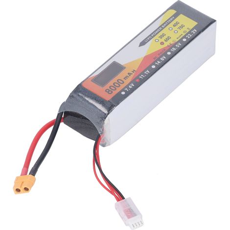 Batterie LiPo 8000mAh 11.1V 3S 60C avec Connecteur XT60 pour Voiture et Hélicoptère RC
