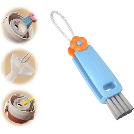 Brosse de Nettoyage 3 en 1 pour Couvercle de Tasse, Bouteille et Espace Multifonction - Bleu - Bleu (1/5)