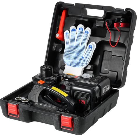 Gato eléctrico, voltaje de entrada de 12 V, potencia máxima de 180 W, rango de elevación hidráulica de 6,1 a 20,9 pulgadas, peso de 20,9 libras, incluye una llave eléctrica. (1/5)