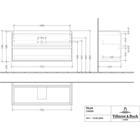 Villeroy & Boch C80000VR lavabo US Skyla C80000 1172x596x