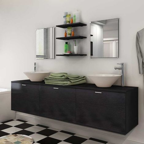 vidaXL Conjunto de muebles de baño y lavabo 8 piezas negro (1/5)