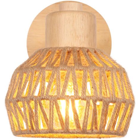 royaluxe- 15CM Applique Murale Intérieure Lampe Murale Réglable en Bois et Rotin Rétro Luminaire Applique Vintage E27 pour Chambre Salon