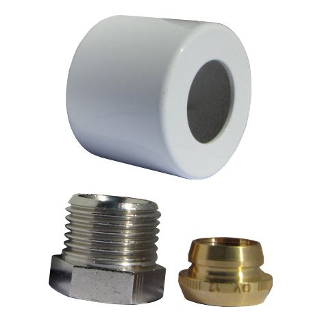OVENTROP Klemmringverschraubungsset (1-fach) für Thermostatventile E, G 1/2 AG x 15 mm, weiß pulverbeschichtet, 1169193 (1/3)