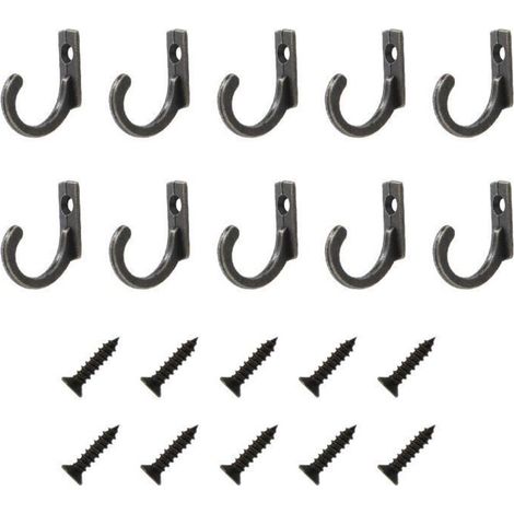 10 Pièces Crochet Mural a Visser Crochet Porte Manteau Rétro Crochet de Manteau Métal Crochet Patere avec 10 Vis pour Salle de Bain Cuisine Chambre Salon (Noir) (1/4)