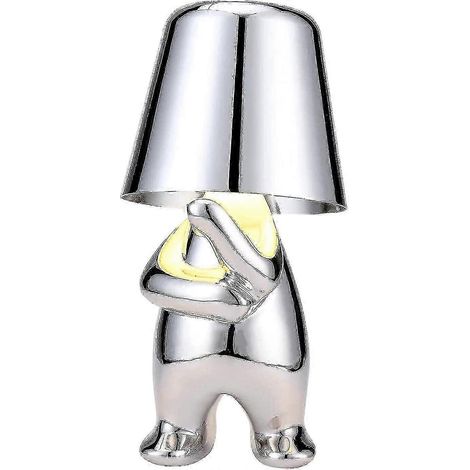 Lampe Penseur, Lampe de table tactile, Lampe de bureau LED représentant un petit penseur doré et créatif, Décoration Mr whySilver (1/5)