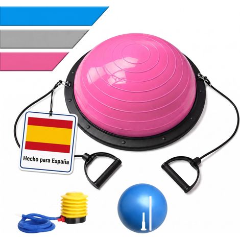 Relaxdays balón de equilibrio 58 cm, con bandas y bomba, antipinchazos, 150 kg, yoga, pilates, fitness, magenta (1/5)