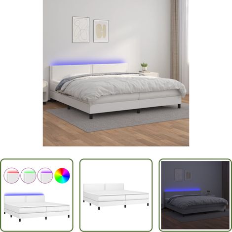 vidaXL LED-Bett - Boxspringbett mit Matratze & LED Weiß 200x200 cm Kunstleder (1/5)