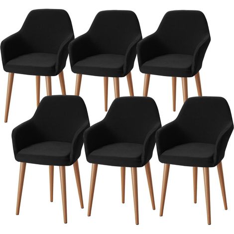 Stuhlhussen 6er Set mit Armlehnen, elastisch & waschbar, schwarz