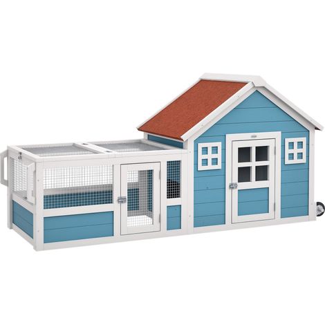PawHut conejera exterior 162,5x59,2x77,6 cm jaula para conejo grande con 2 ventanas de decoración 2 ruedas 1 puerta 1 rampa y techo de asfalto (1/5)