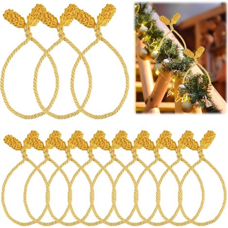 12pcs Attaches de Guirlande de Noël Flexibles 50cm Attaches Torsadées Décoratives Réutilisables pour Rampe et Décoration de Maison (Jaune Doré) (1/4)
