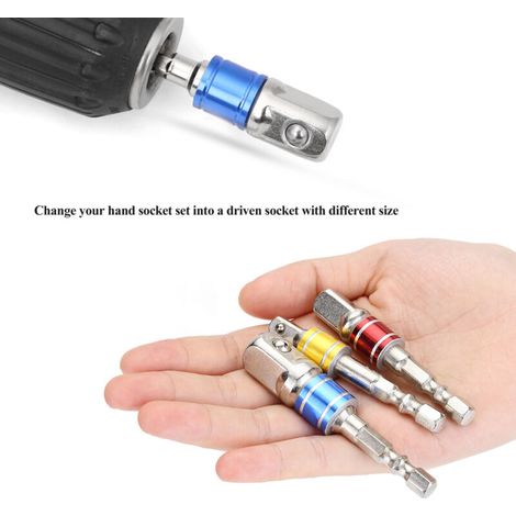 Adaptateur de Prise Électrique 3 Pièces Multiprise avec Embouts 1/4 3/8 1/2 pour Perceuse -KZQ