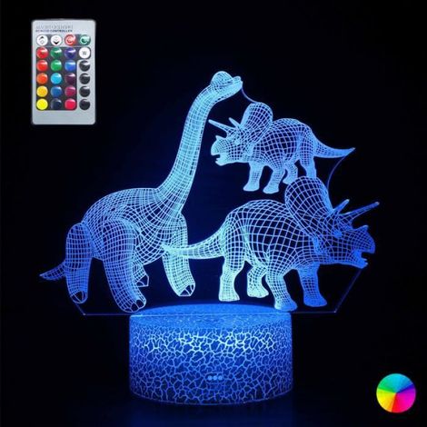 Lampe de Nuit Dinosaure Enfant Lampe de Chevet Veilleuse LED Télécommande 16 Couleurs et Contrôle Tactile Garçon Fille