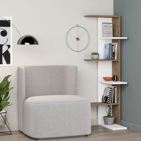 Decortie Saso Modern Corner Bookcase Display Unit Medium 141cm - White / Dark Oak Effect (1/5)