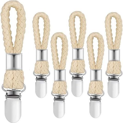 Set of 6 Towel Hooks, Stainless Steel Towel Clips with Cotton Rope, Towel Hooks, Bathroom Towel Holders, Towel Clips for Hanging Towels in Closets. (1/4)