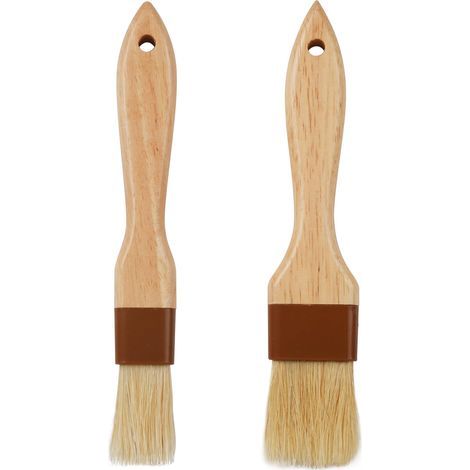 Lot de 2 pinceaux à pâtisserie pour la pâtisserie, pinceau à badigeonner pour la cuisson et la cuisine, brosse de cuisson en poils naturels pour huile et sauce, pinceaux à pâtisserie avec manche en (1/5)