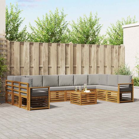 Ecksofa Set 11 pcs Natürlich und Hellgrau Massivholz Akazie (1/5)