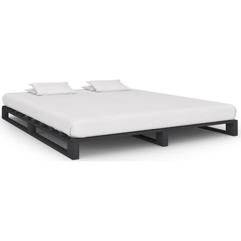 Lit double pour adulte Cadre de lit - de palette Gris Bois de pin massif 160 x 200 cm BV237980 - BonneVie (1/5)