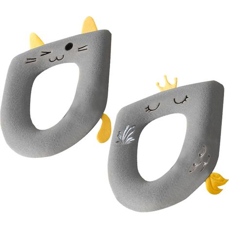 Lot de 2 housses de siège de toilette, mignonnes, douces, épaisses et chaudes, lavables, avec fermeture velcro (1/4)