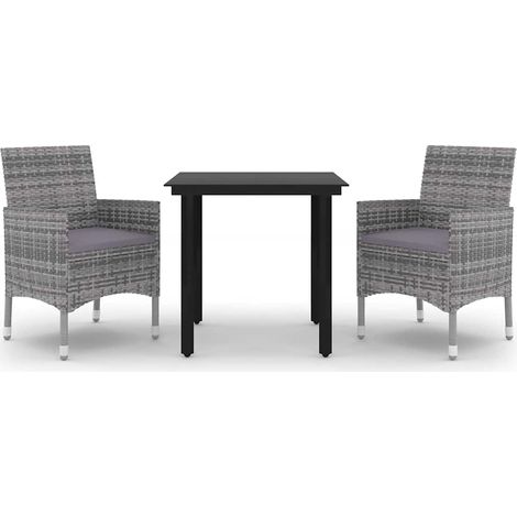 Maison Exclusive - 3-tlg. Garten-Essgruppe mit Auflagen Poly Ratt (1/5)