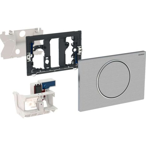 Geberit Sigma 10 Commande WC électronique radiographique 24.6x16.4cm dégorger avec télécommande sur support bras avec connexion réseau électrique pour réservoir encastrable UP300/320 acier inoxydable