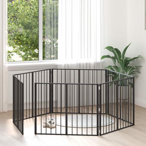 Puerta para perros 6 pcs Negro 100 x 80 cm Acero Galvanizado