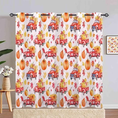 Rideau Occultant Automne Camion Citrouille Rideau Thermique Isolant Draperies Intérieurs Tenture Opaque à Oeillets pour Maison Chambre Salon Fenetre 2 Pièces L 140 x H 240 cm - 140L X 240H cm (2 Panne (1/5)