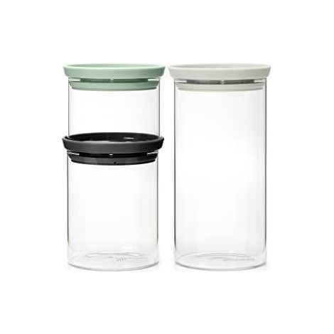 Brabantia Juego de tarros de vidrio transparente apilables (1/3)